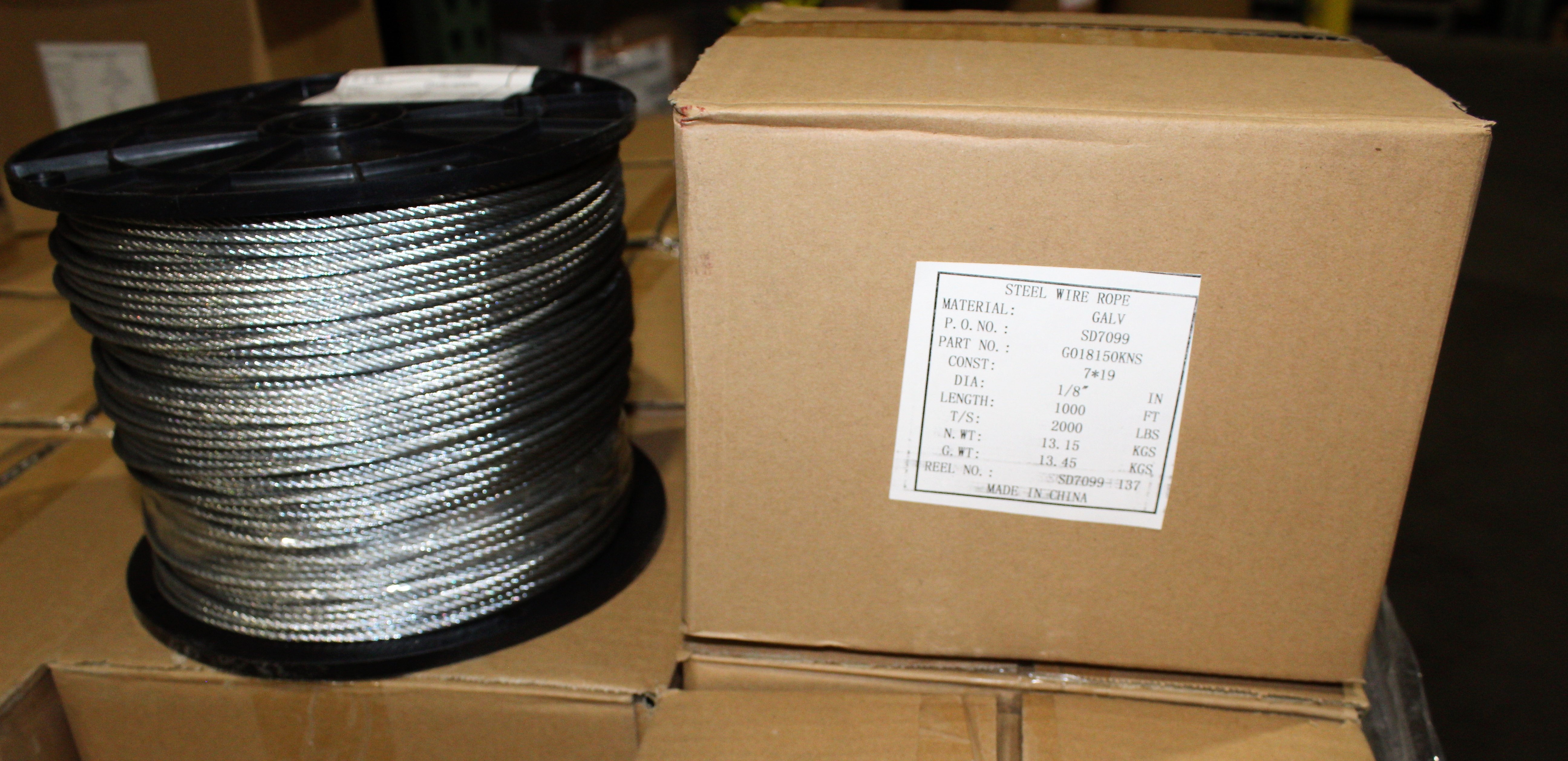 1/16, 3/32, 1/8, 3/16, 1/4, 5/16 & 3/8” Galvanized Aircraft Cable